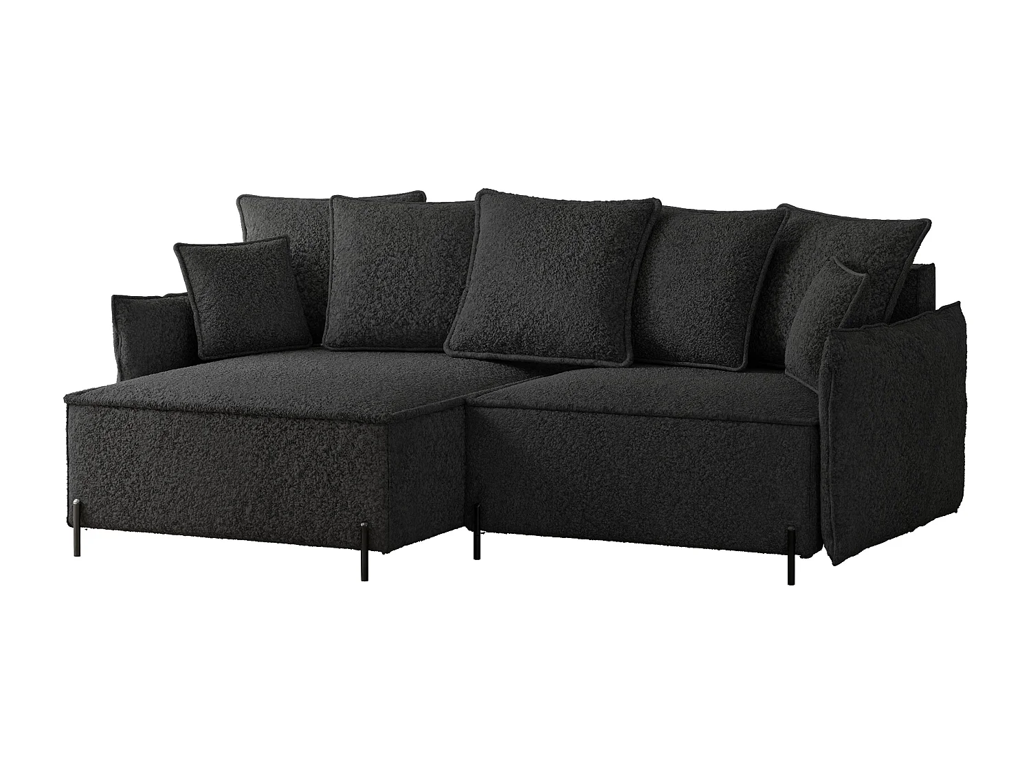 Canapé d'angle gauche convertible, noir