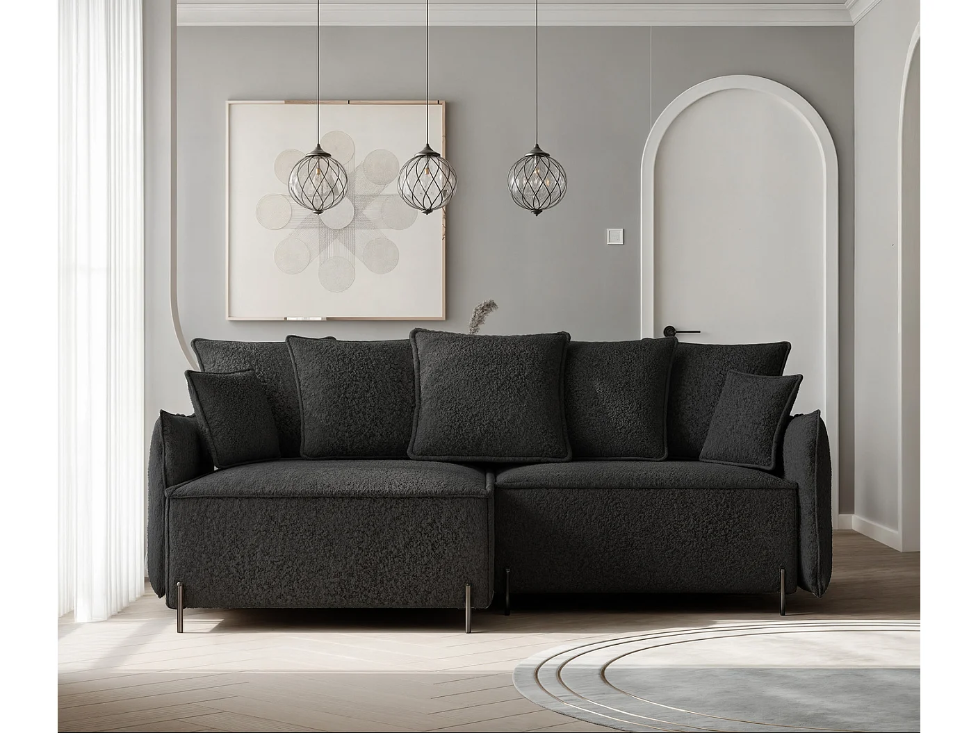 Canapé d'angle gauche convertible, noir