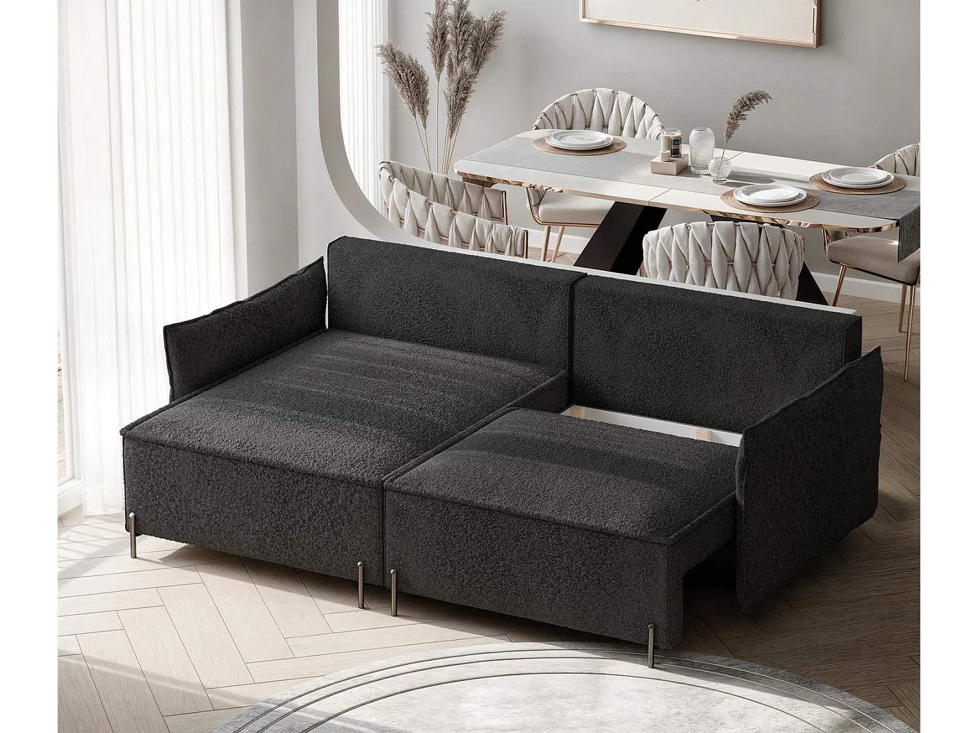 Canapé d'angle gauche convertible, noir