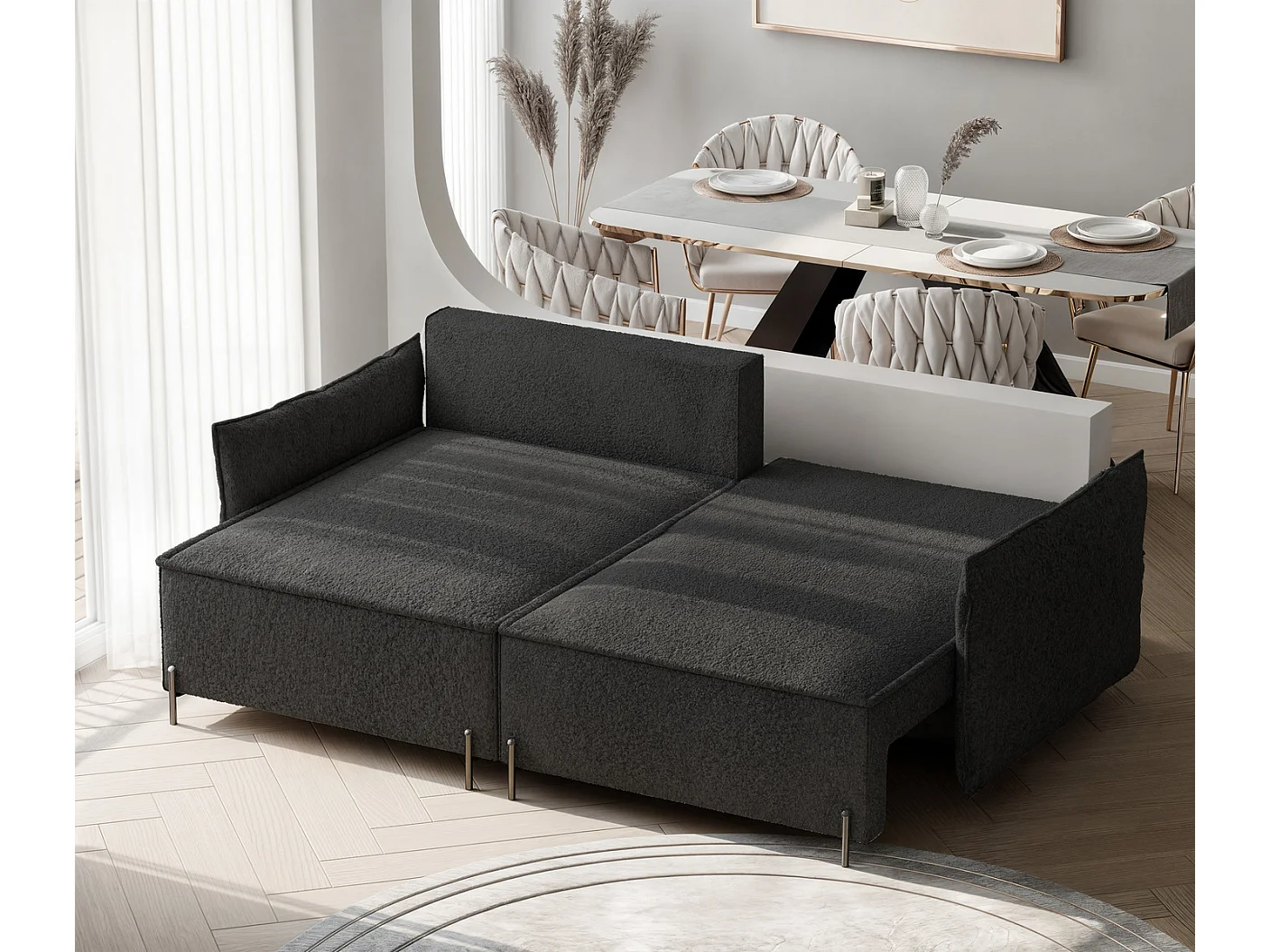 Canapé d'angle gauche convertible, noir