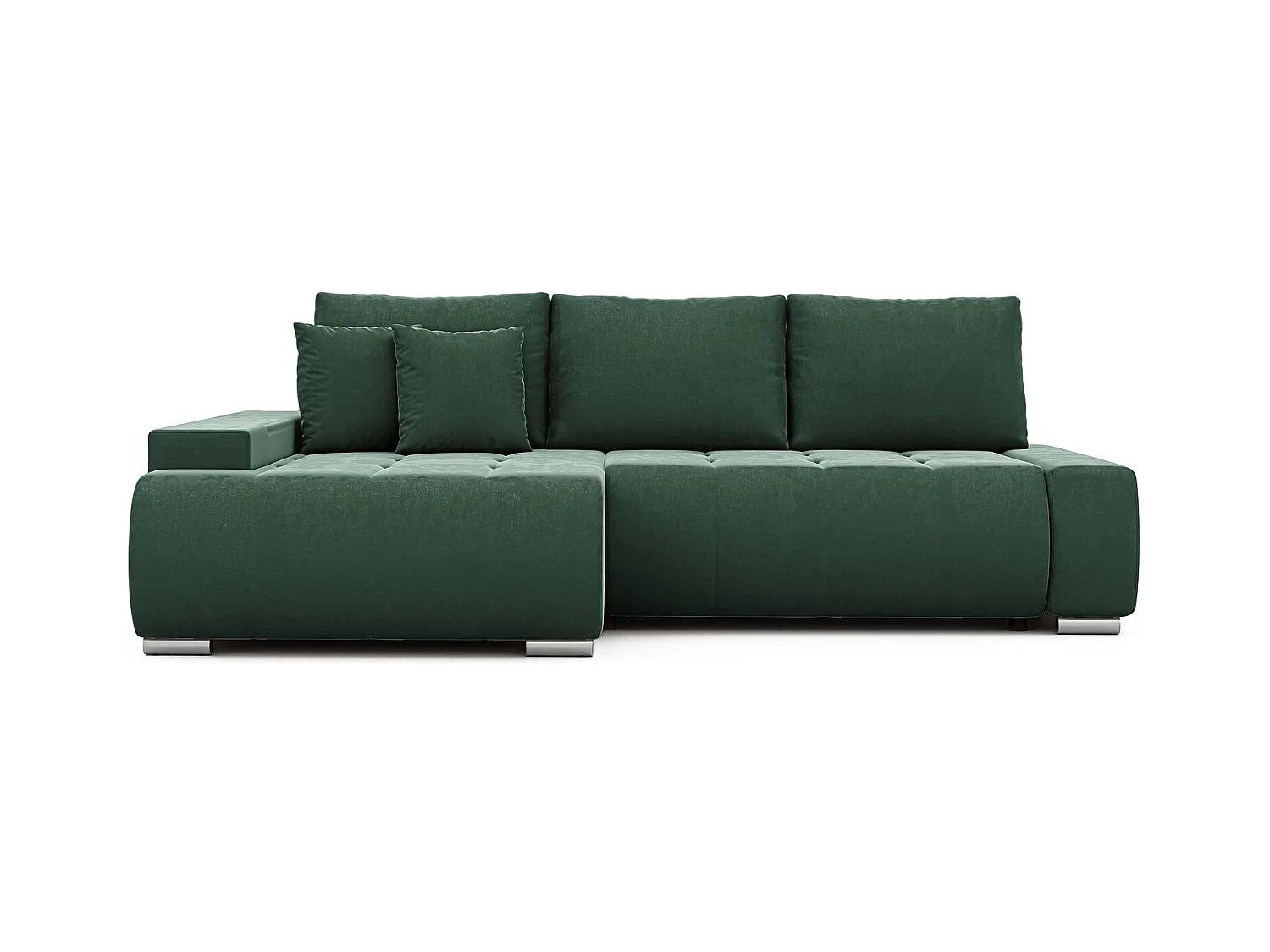 Canapé d'angle gauche convertible en velours, vert bouteille