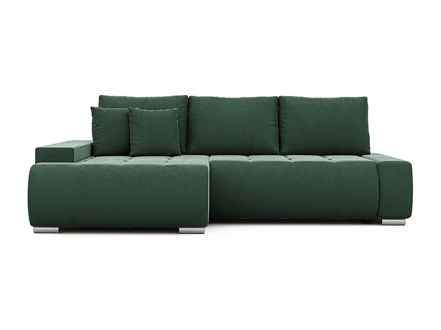 Canapé d'angle gauche convertible en velours, vert bouteille