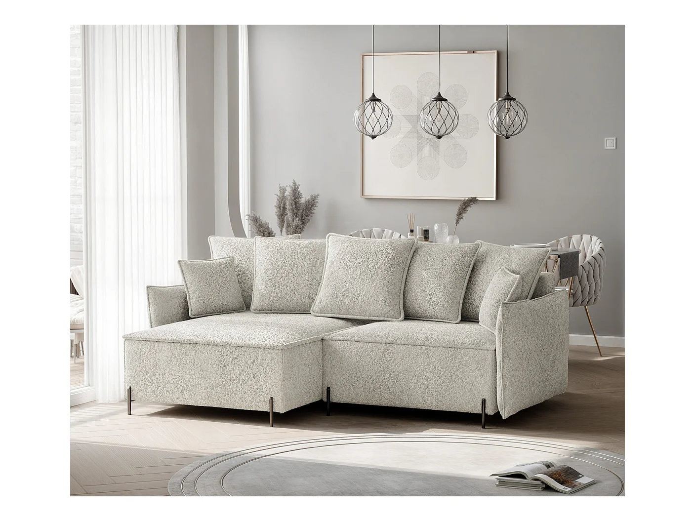 Canapé d'angle gauche convertible, creme