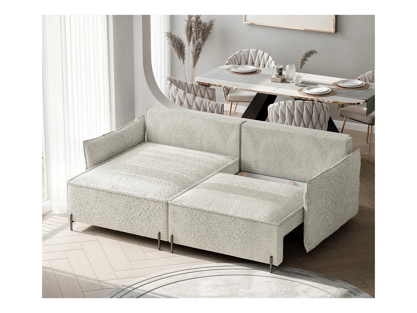 Canapé d'angle gauche convertible, creme