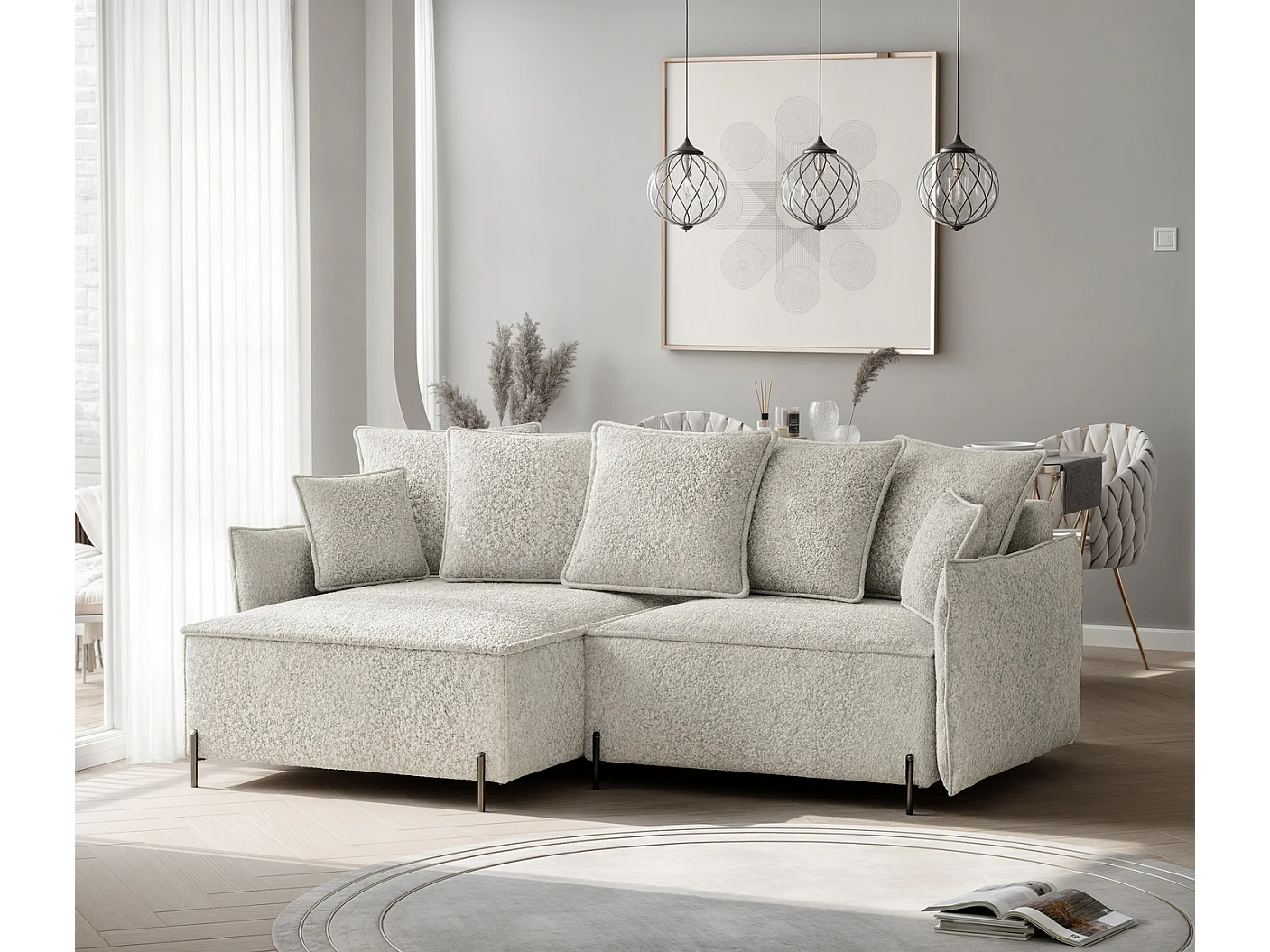 Canapé d'angle gauche convertible, creme