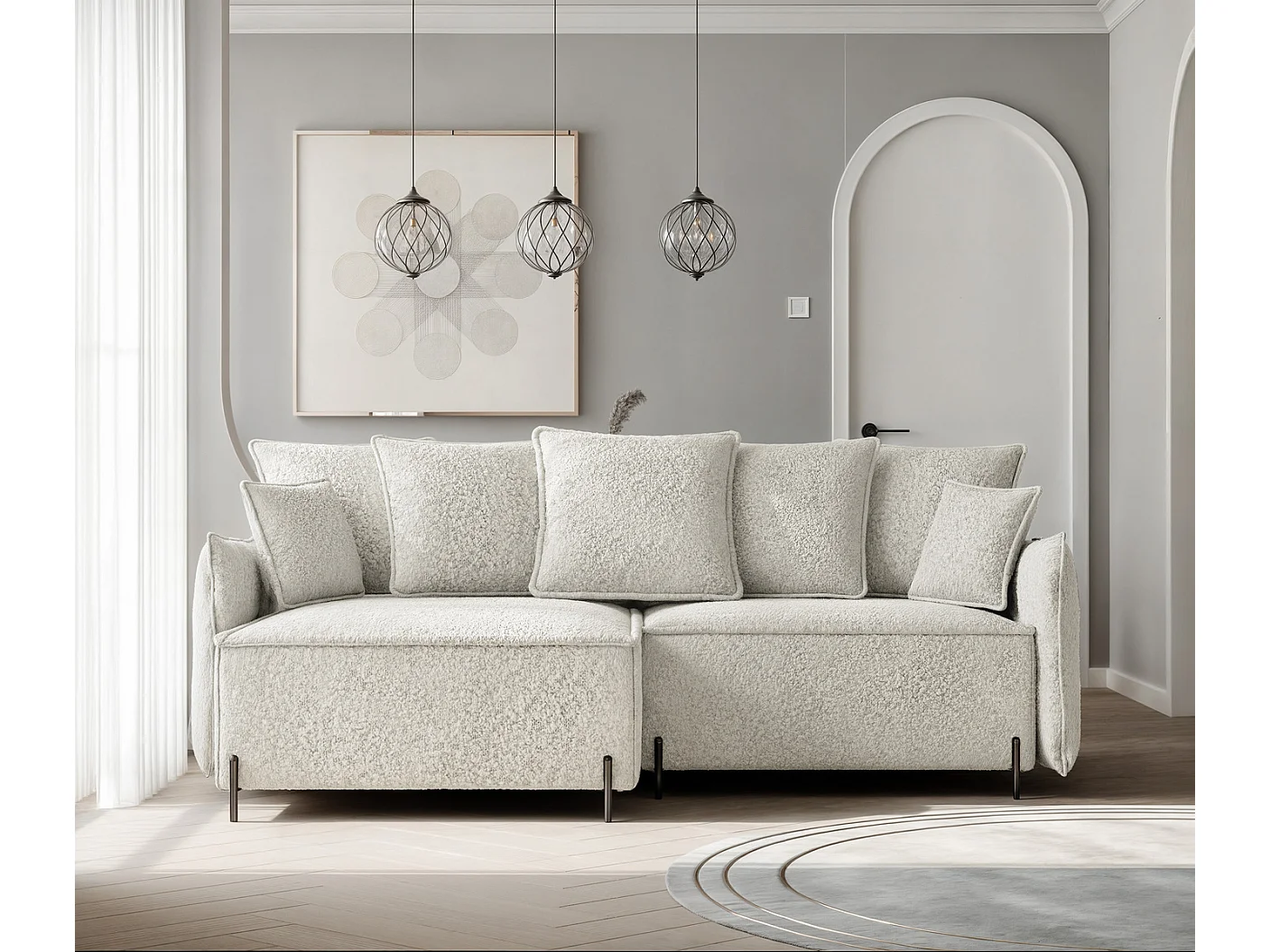 Canapé d'angle gauche convertible, creme