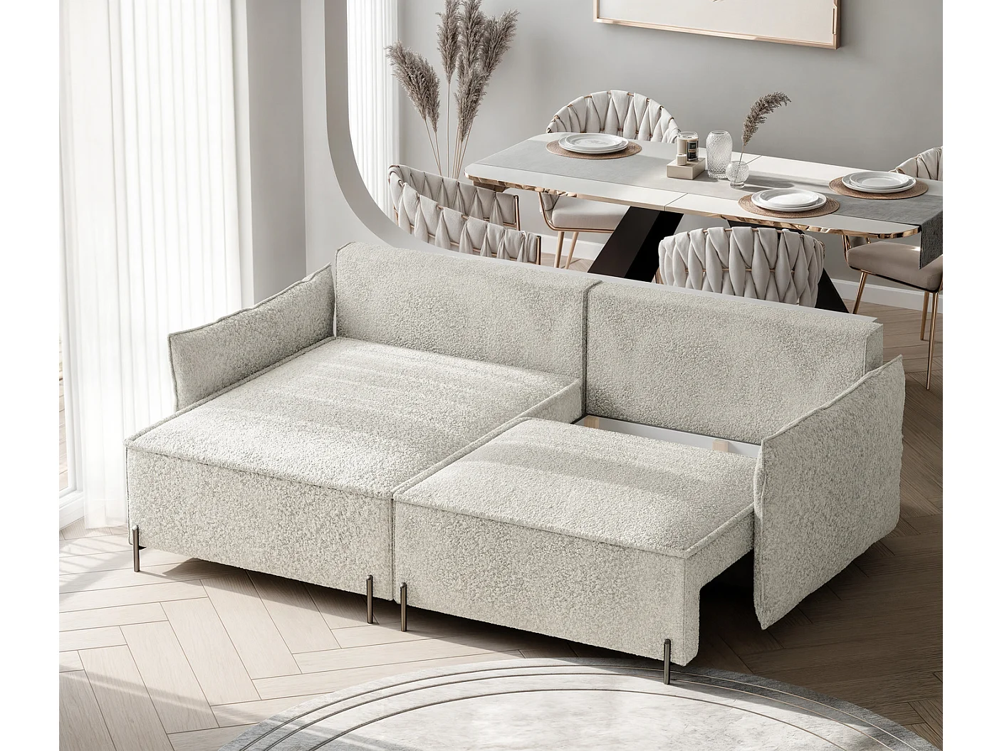 Canapé d'angle gauche convertible, creme