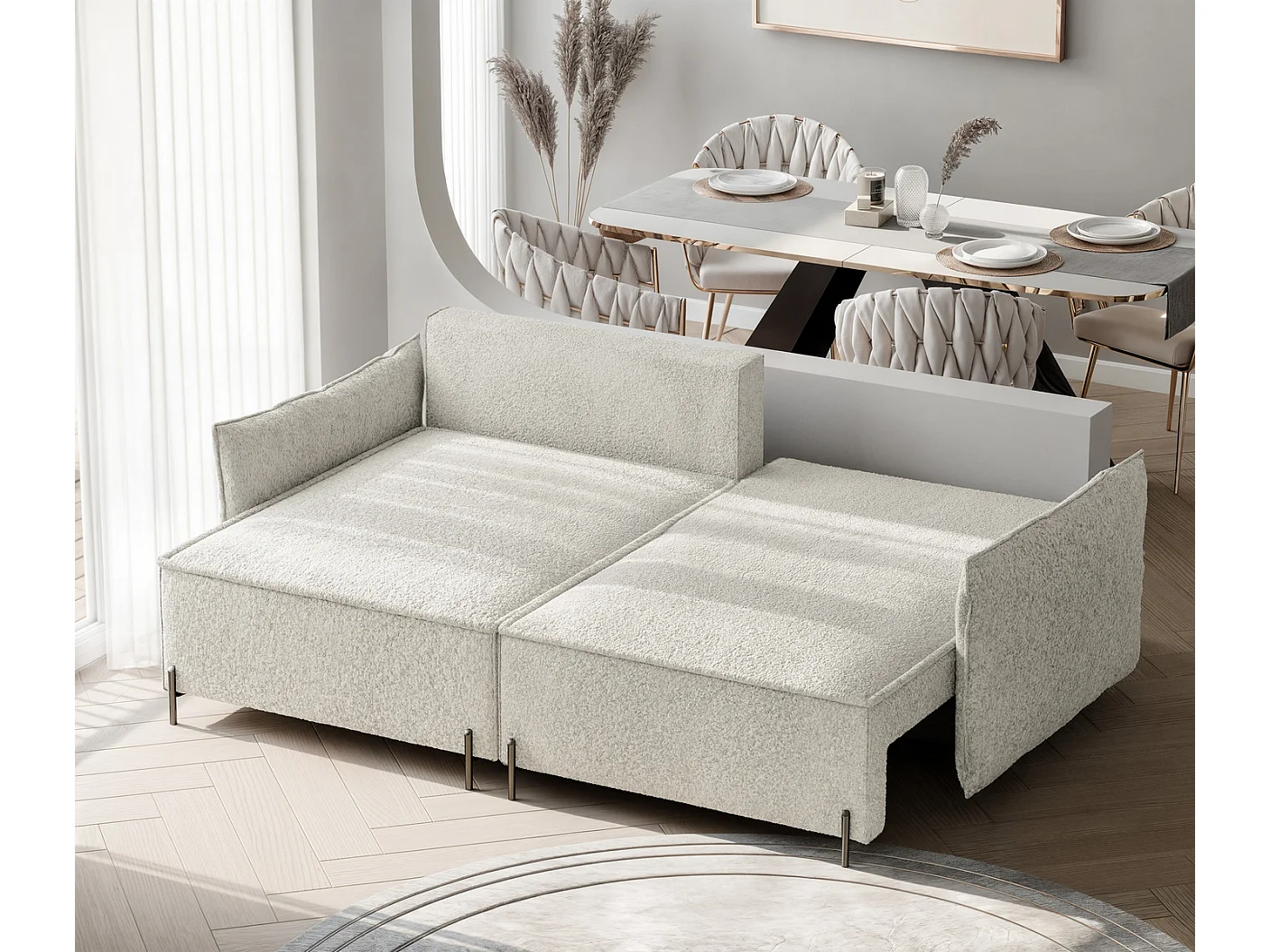 Canapé d'angle gauche convertible, creme