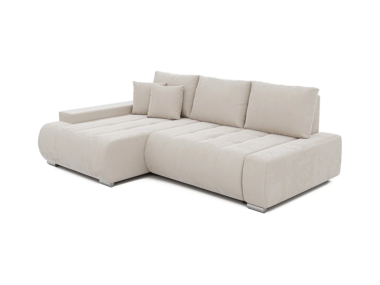 Canapé d'angle gauche convertible en velours, crème