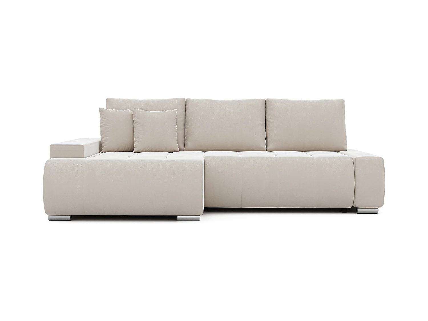 Canapé d'angle gauche convertible en velours, crème