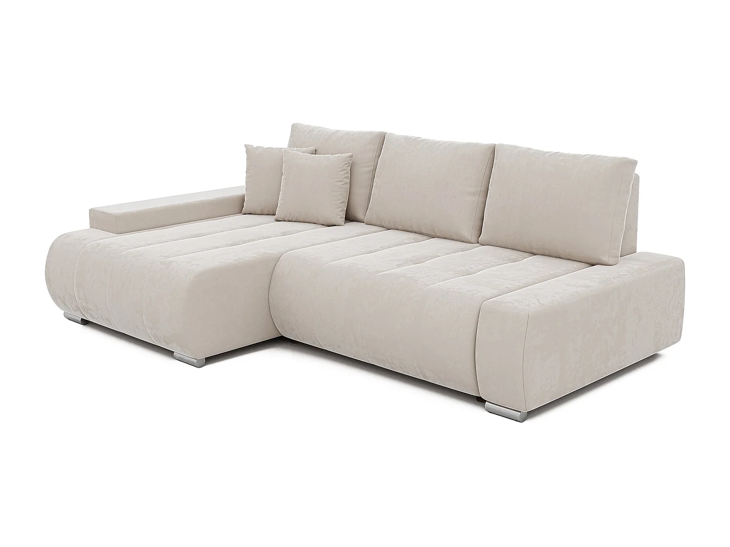 Canapé d'angle gauche convertible en velours, crème