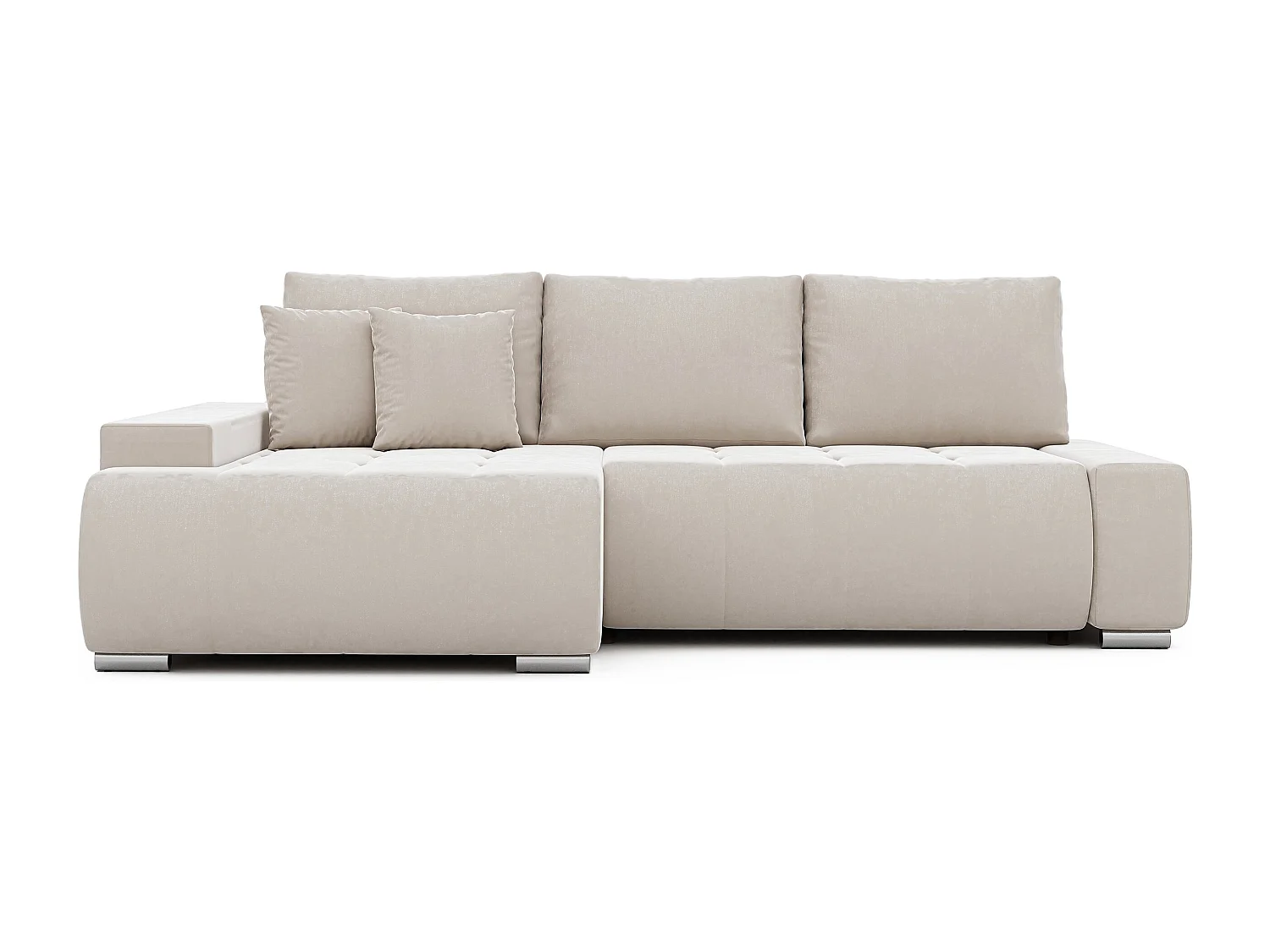 Canapé d'angle gauche convertible en velours, crème