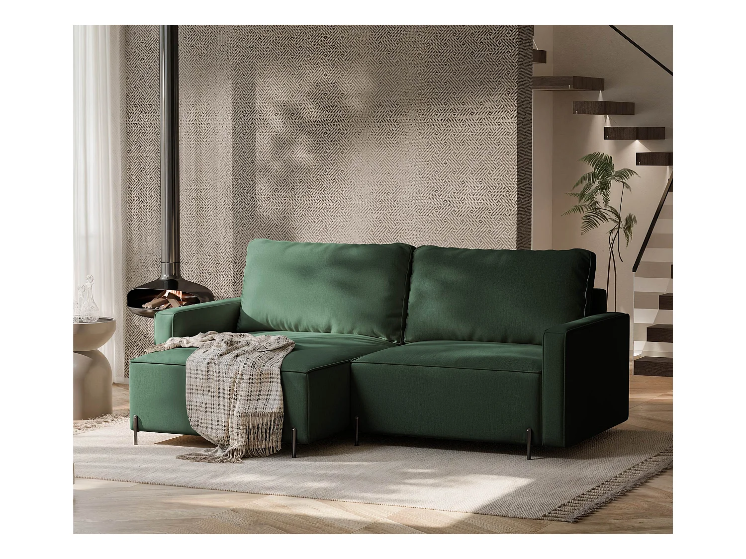 Canapé d'angle gauche convertible, vert