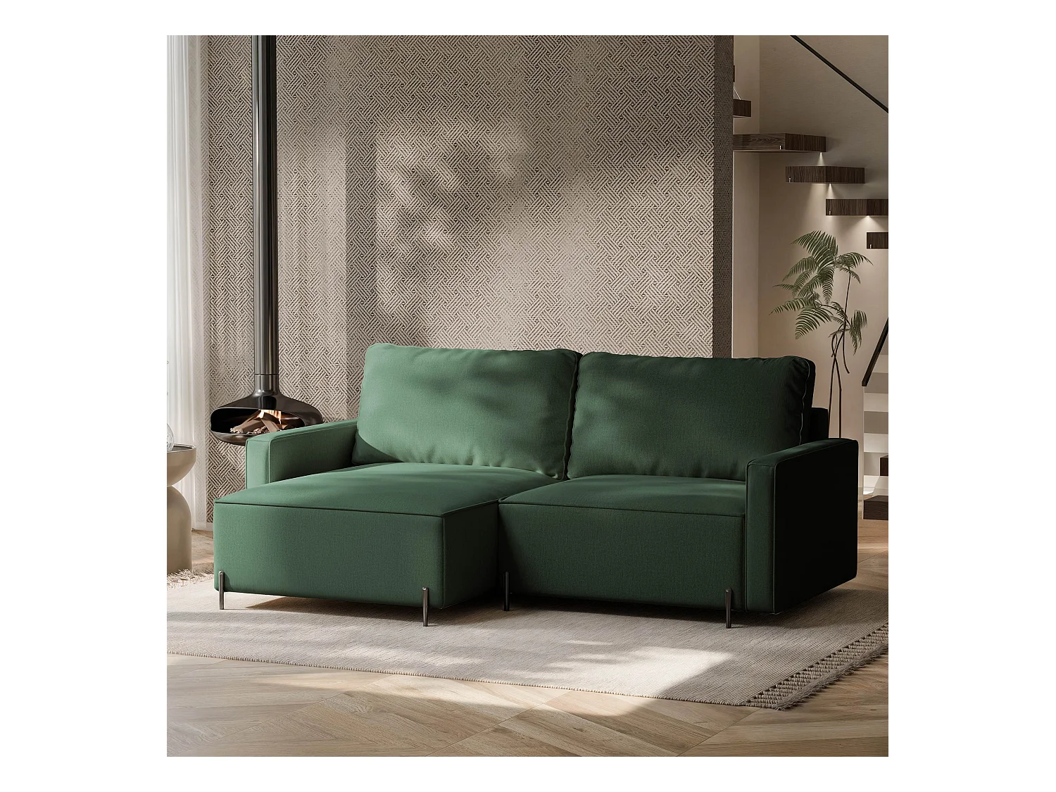 Canapé d'angle gauche convertible, vert