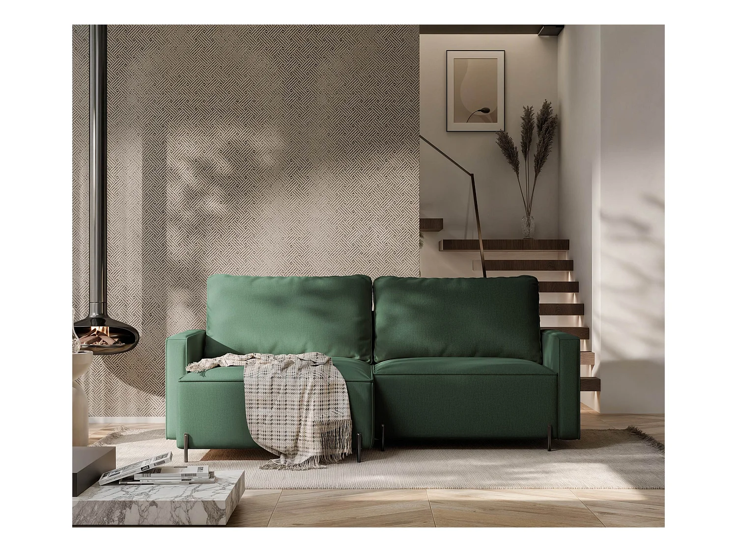 Canapé d'angle gauche convertible, vert