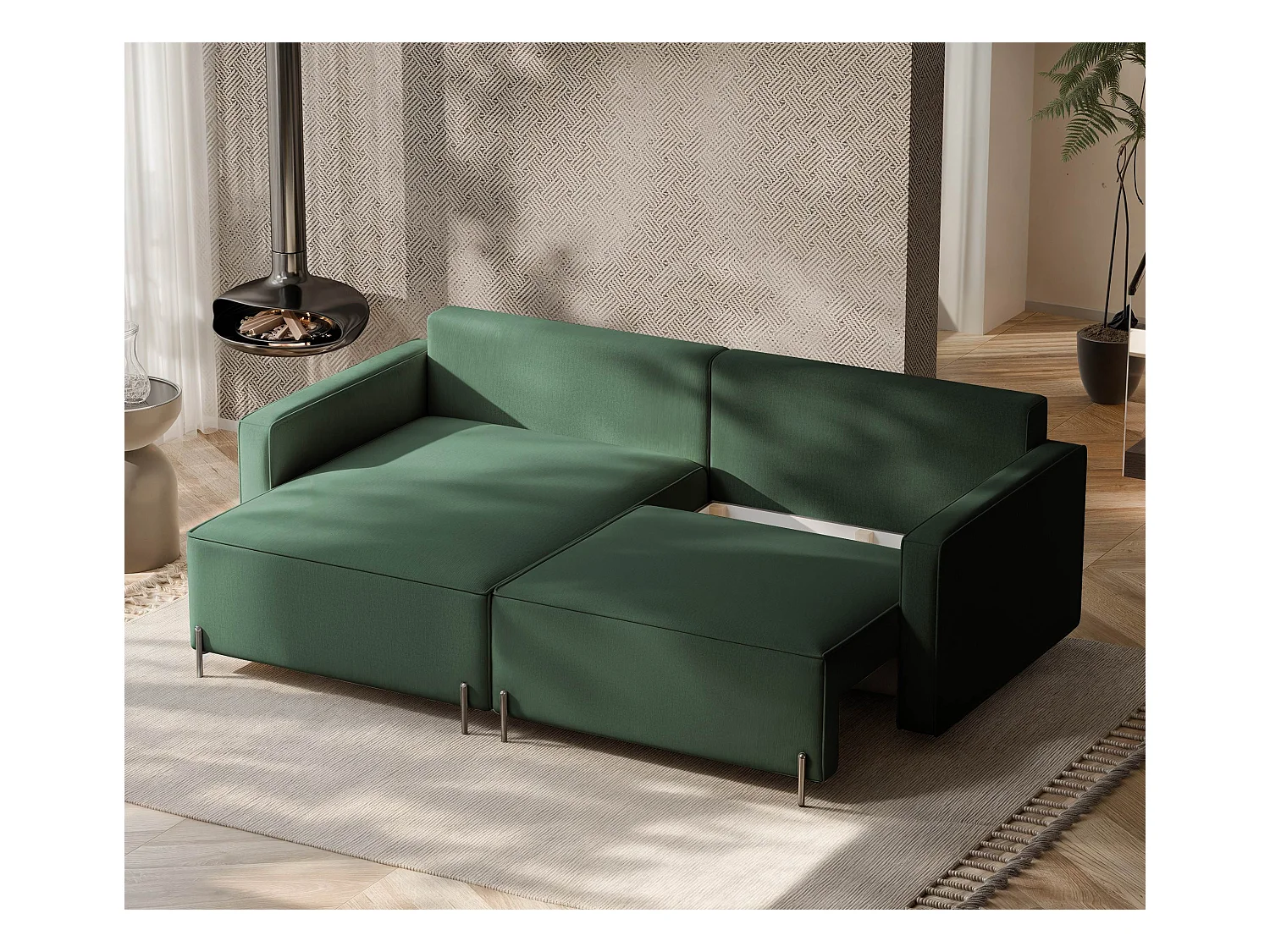 Canapé d'angle gauche convertible, vert