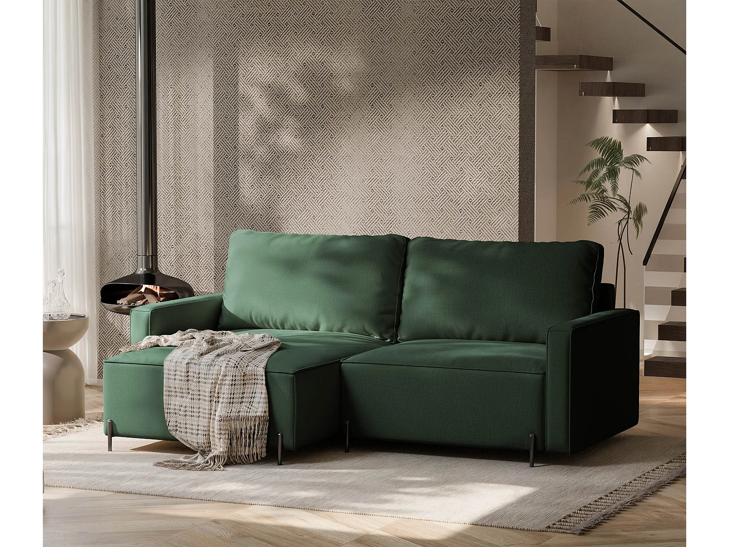 Canapé d'angle gauche convertible, vert