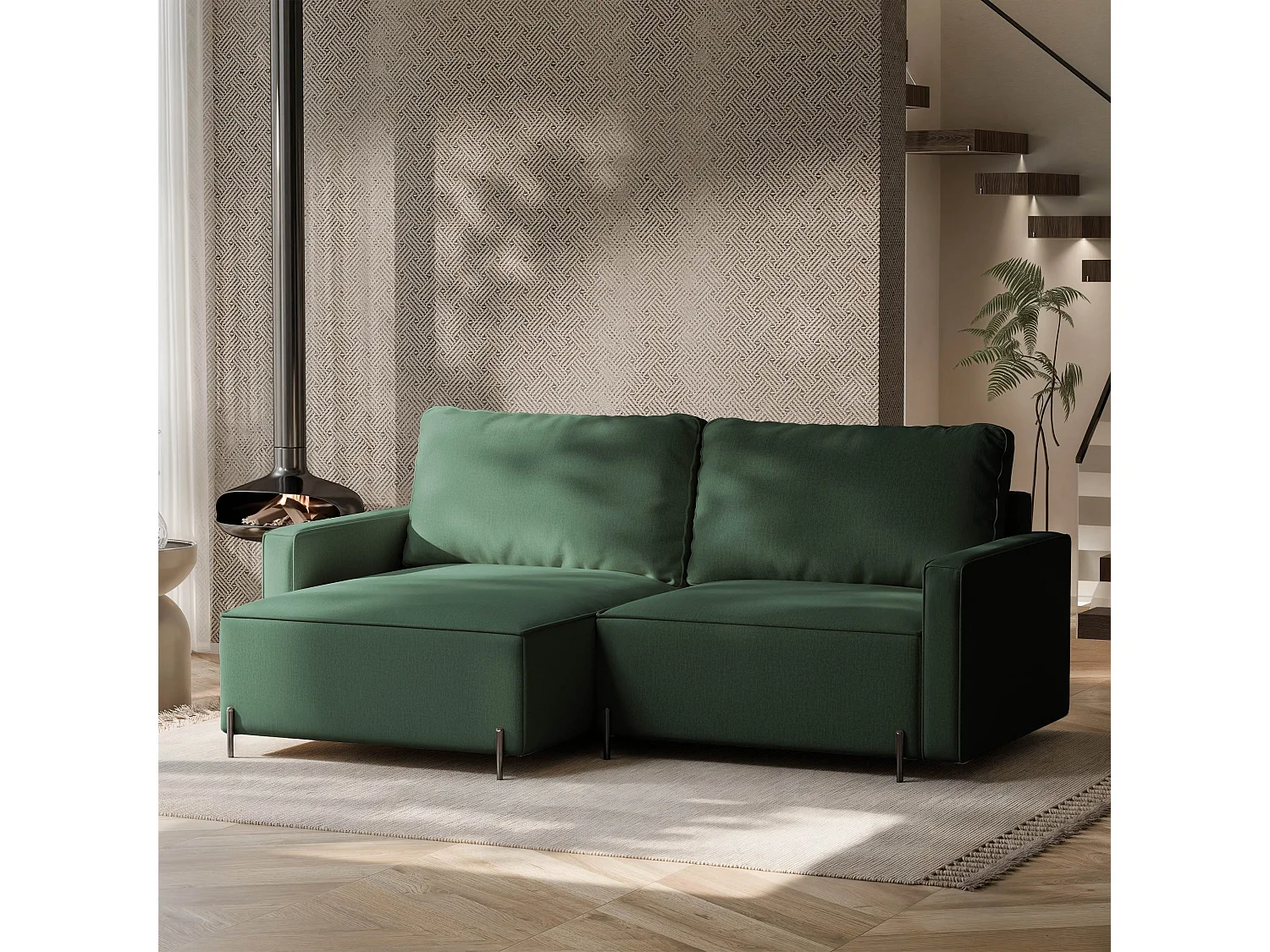 Canapé d'angle gauche convertible, vert