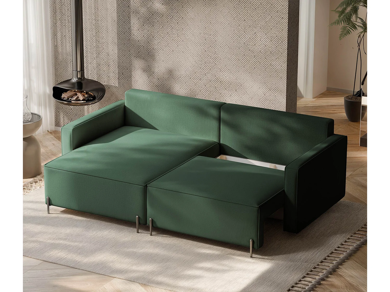 Canapé d'angle gauche convertible, vert