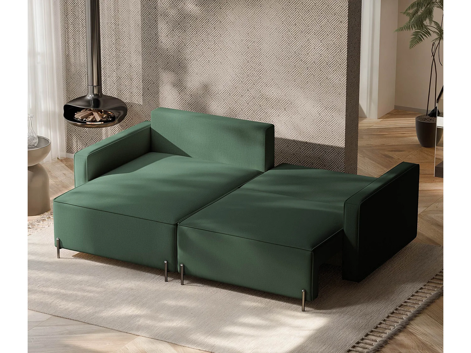 Canapé d'angle gauche convertible, vert