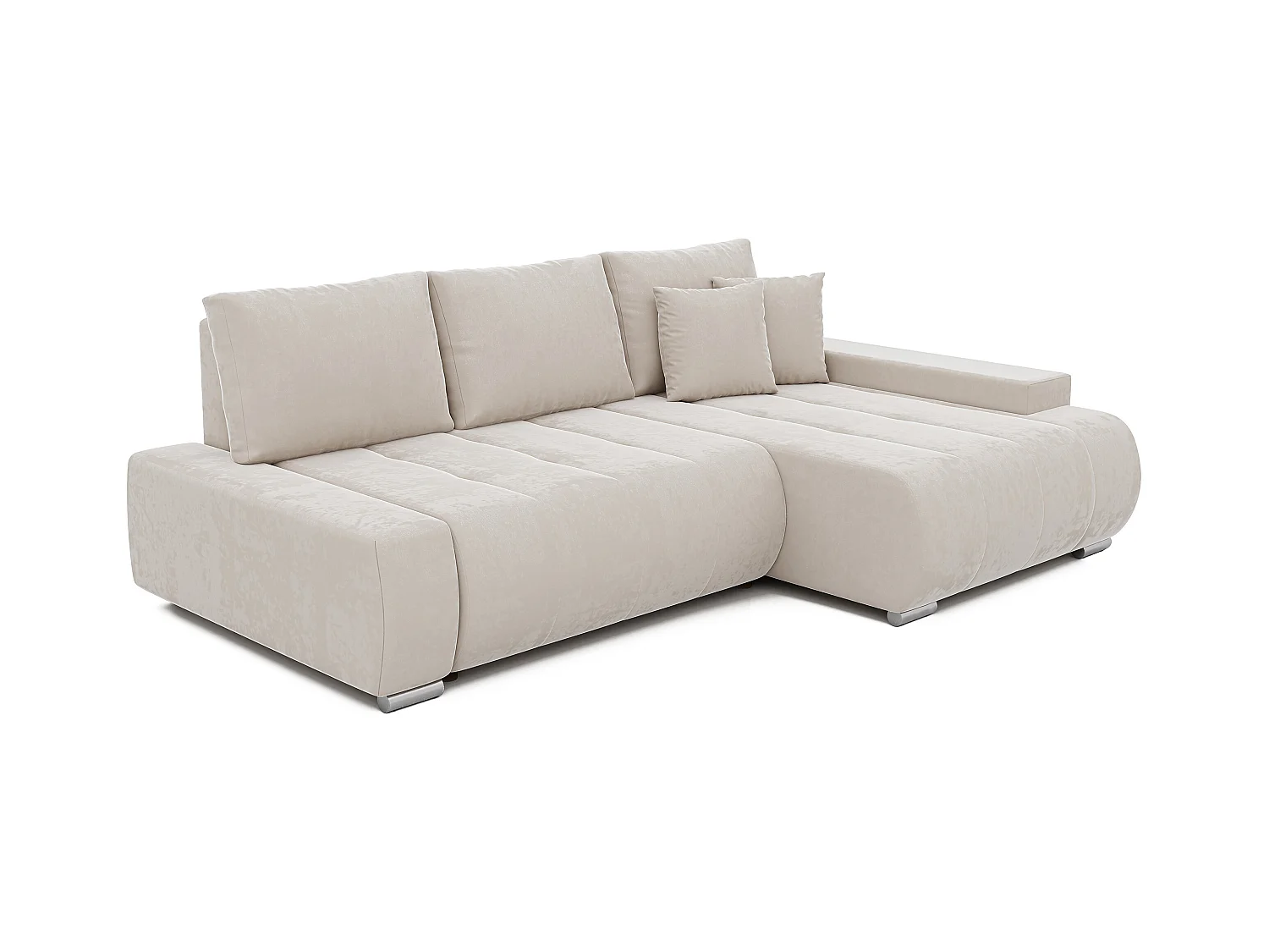 Canapé d'angle droit convertible en velours, crème