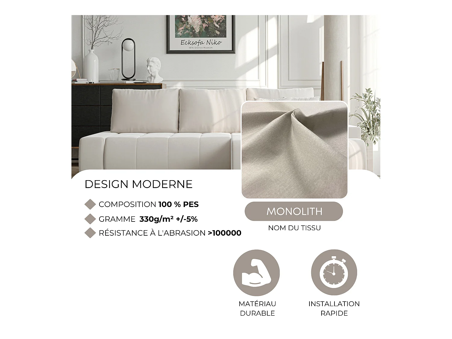 Canapé d'angle droit convertible en velours, crème