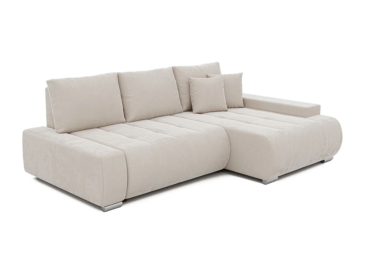 Canapé d'angle droit convertible en velours, crème