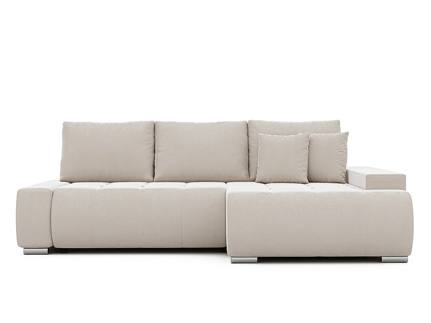 Canapé d'angle droit convertible en velours, crème