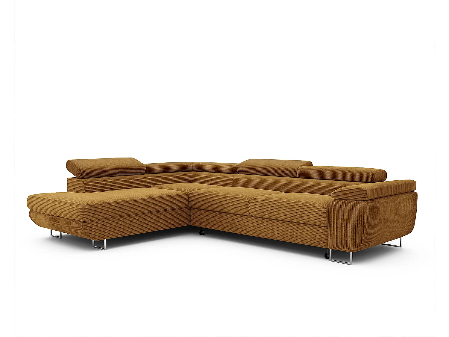 Canapé d'angle gauche convertible en tissu jaune moutarde