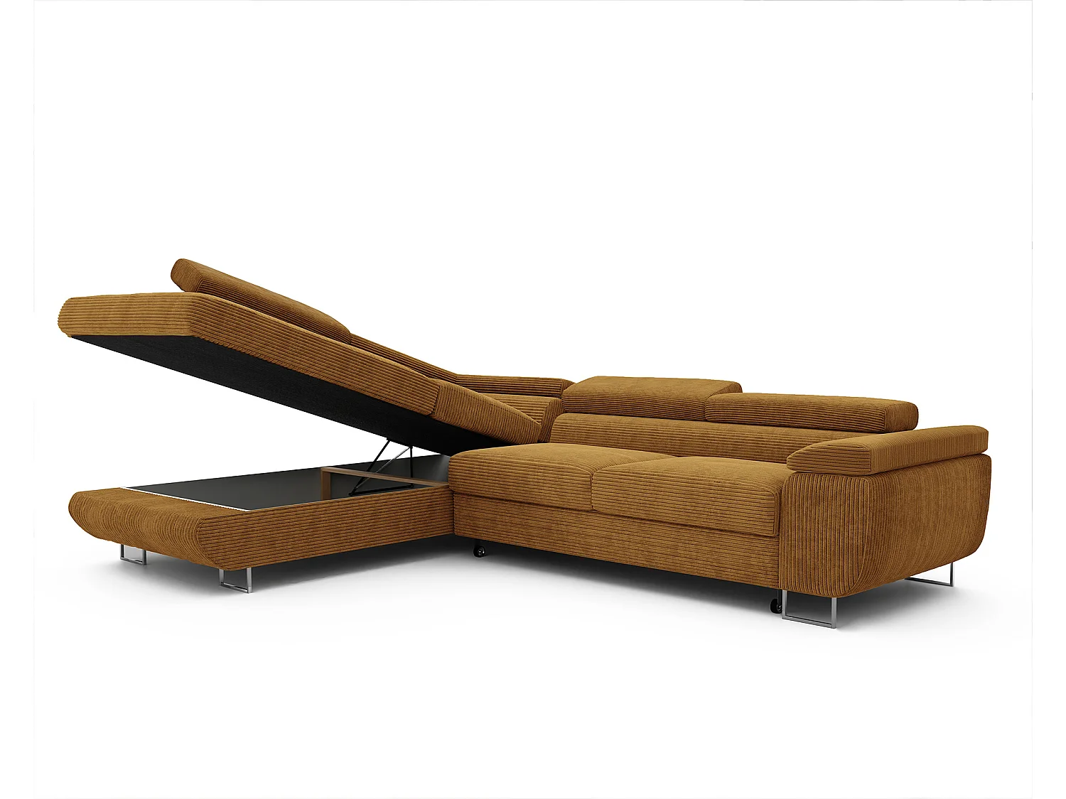 Canapé d'angle gauche convertible en tissu jaune moutarde