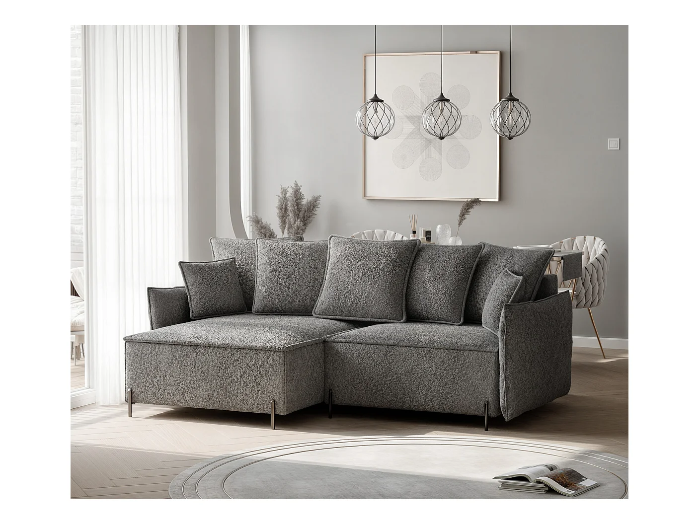 Canapé d'angle gauche convertible, gris anthracite