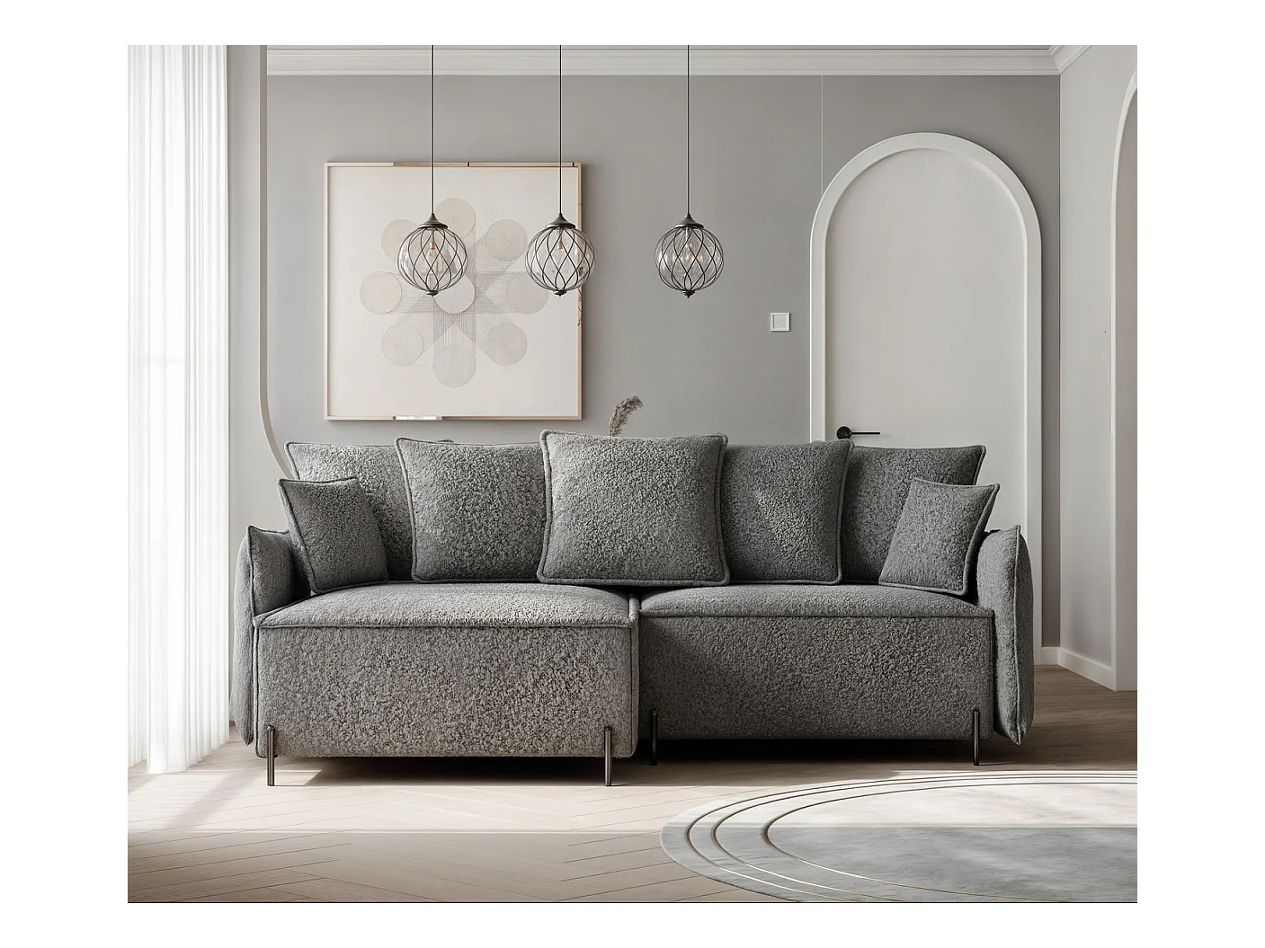 Canapé d'angle gauche convertible, gris anthracite