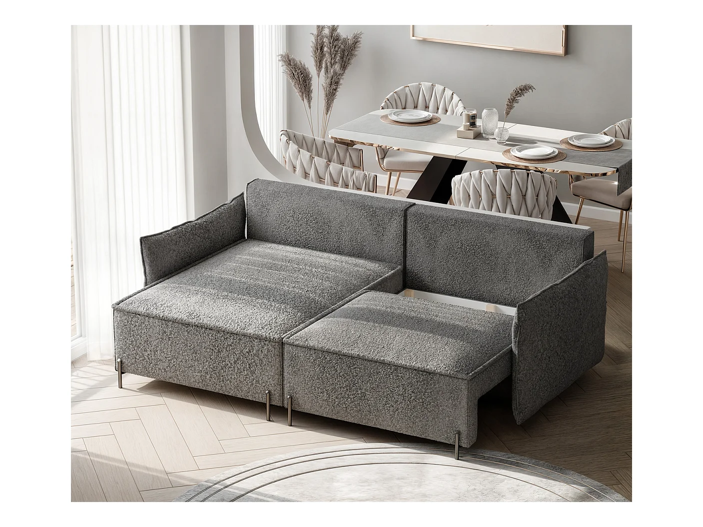 Canapé d'angle gauche convertible, gris anthracite