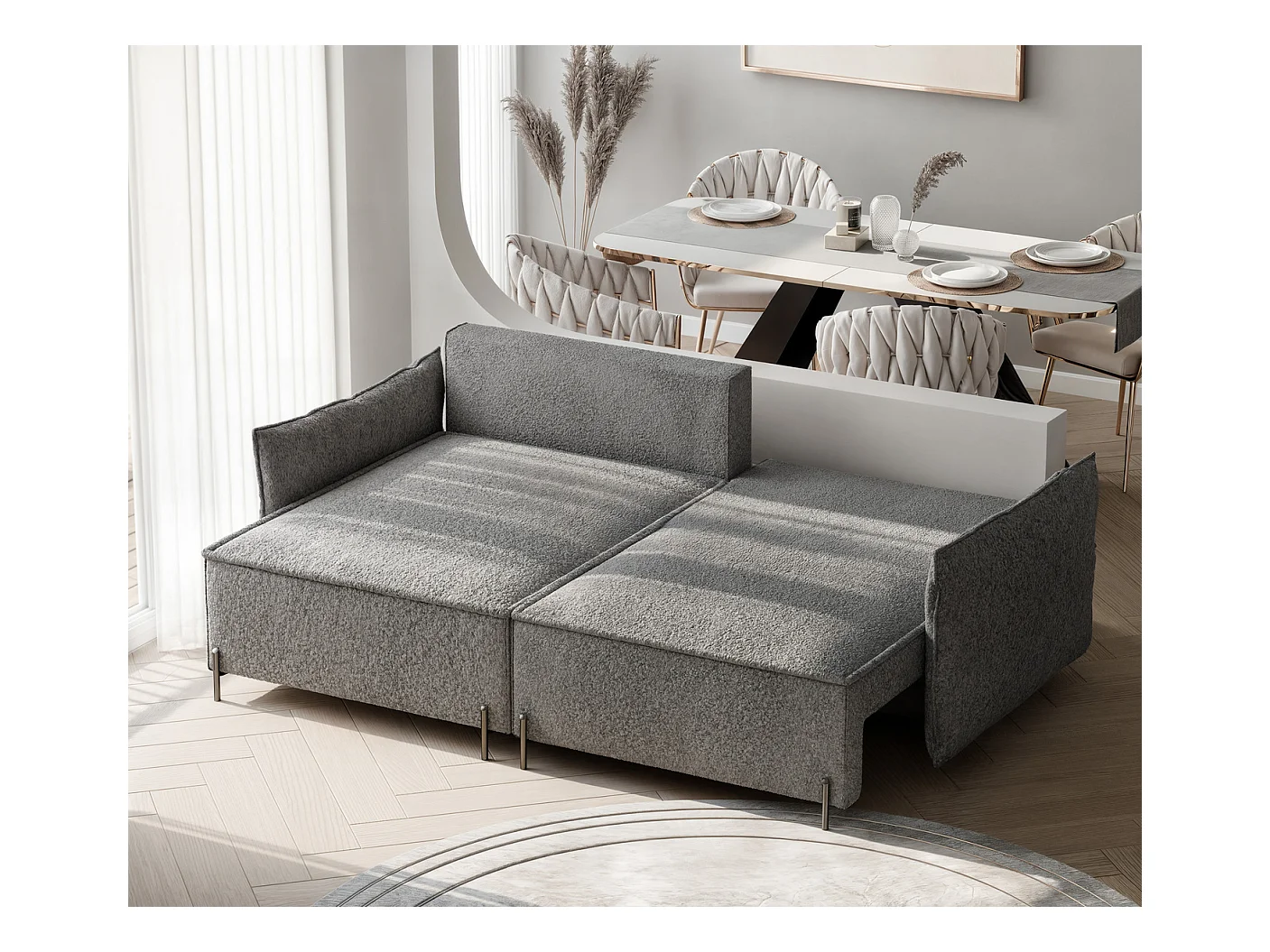 Canapé d'angle gauche convertible, gris anthracite