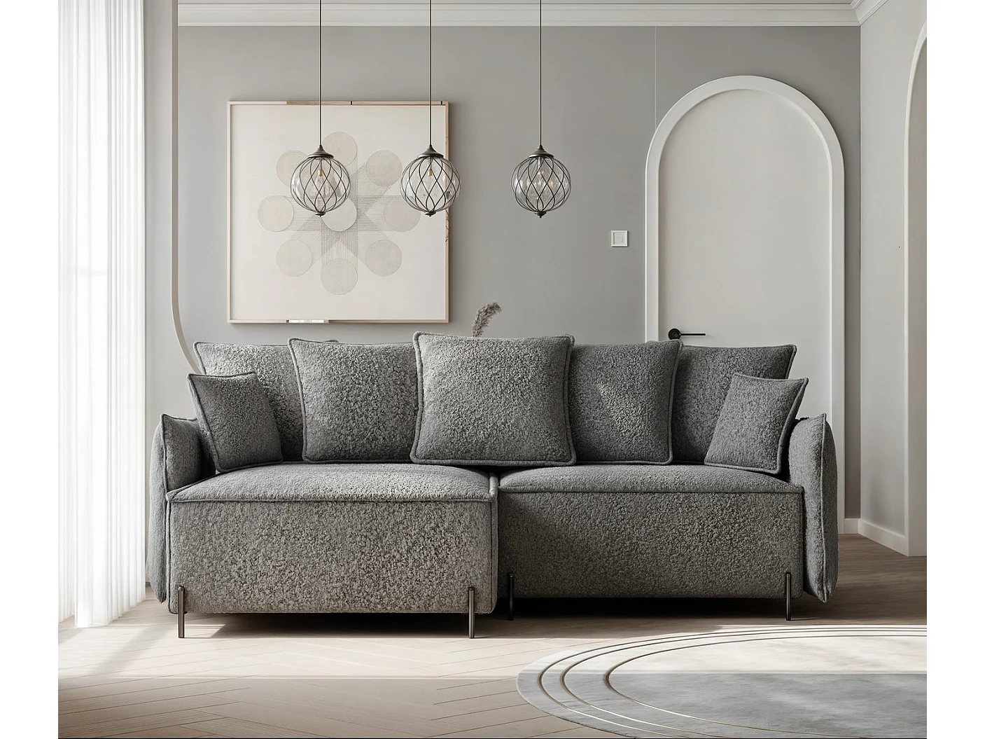 Canapé d'angle gauche convertible, gris anthracite