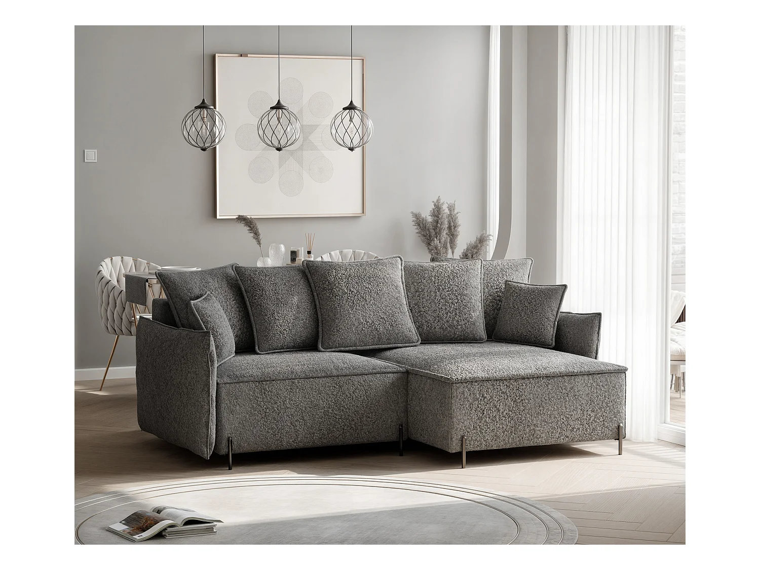 Canapé d'angle droit convertible, gris anthracite