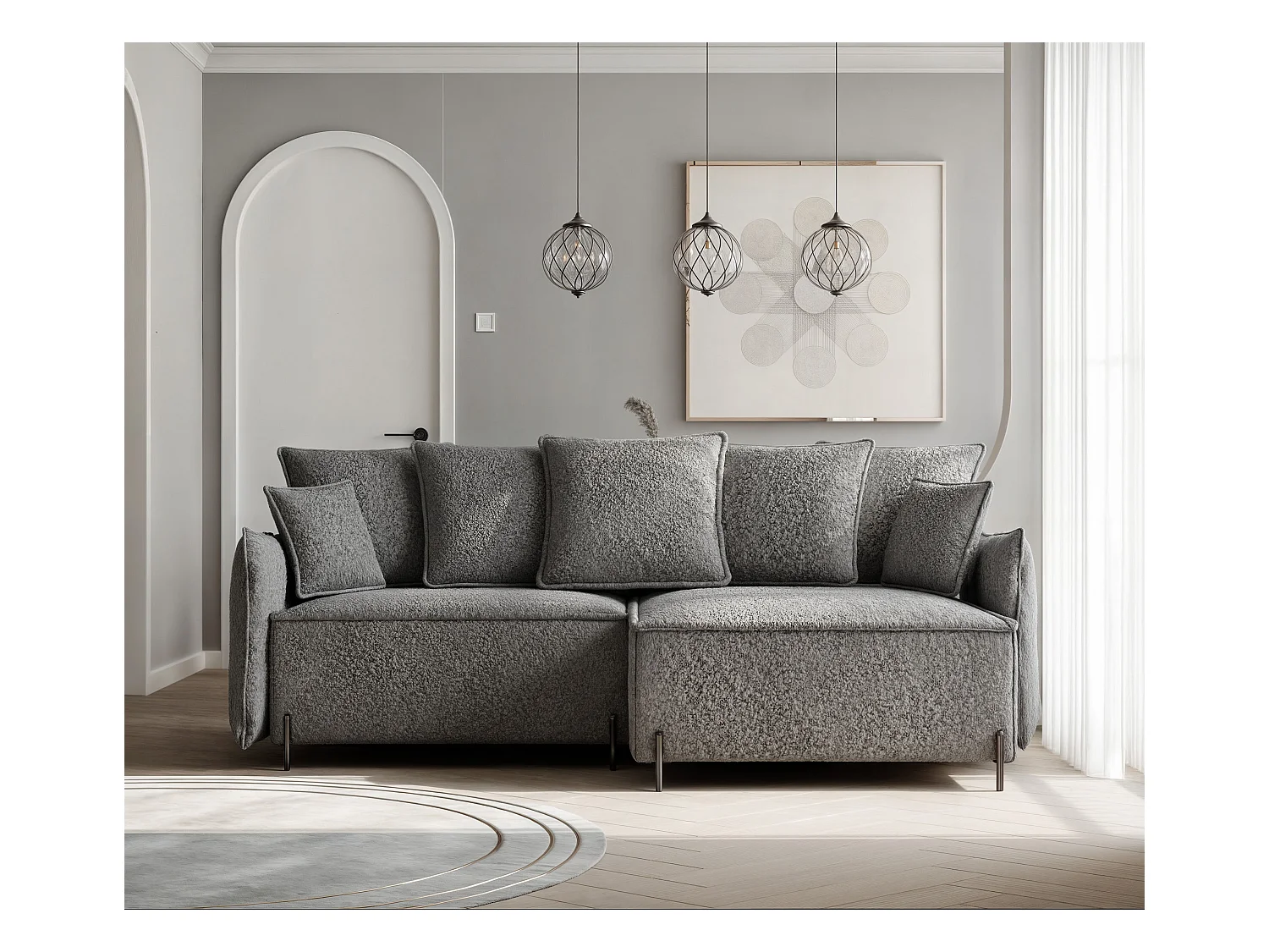 Canapé d'angle droit convertible, gris anthracite