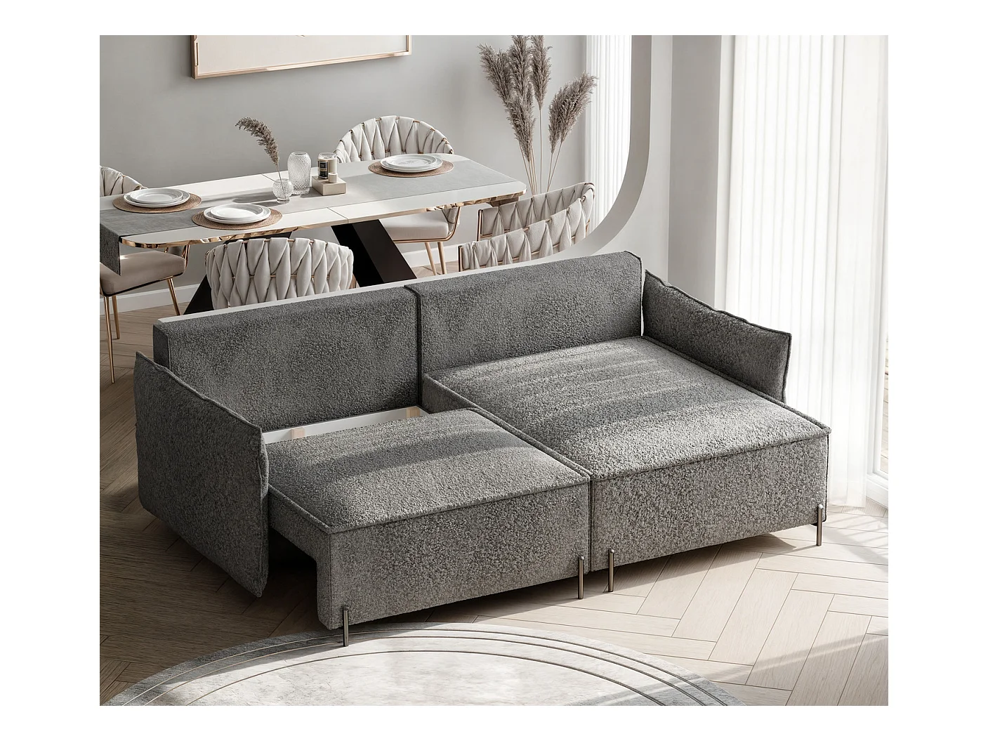 Canapé d'angle droit convertible, gris anthracite