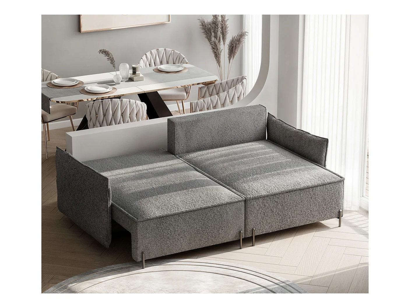 Canapé d'angle droit convertible, gris anthracite