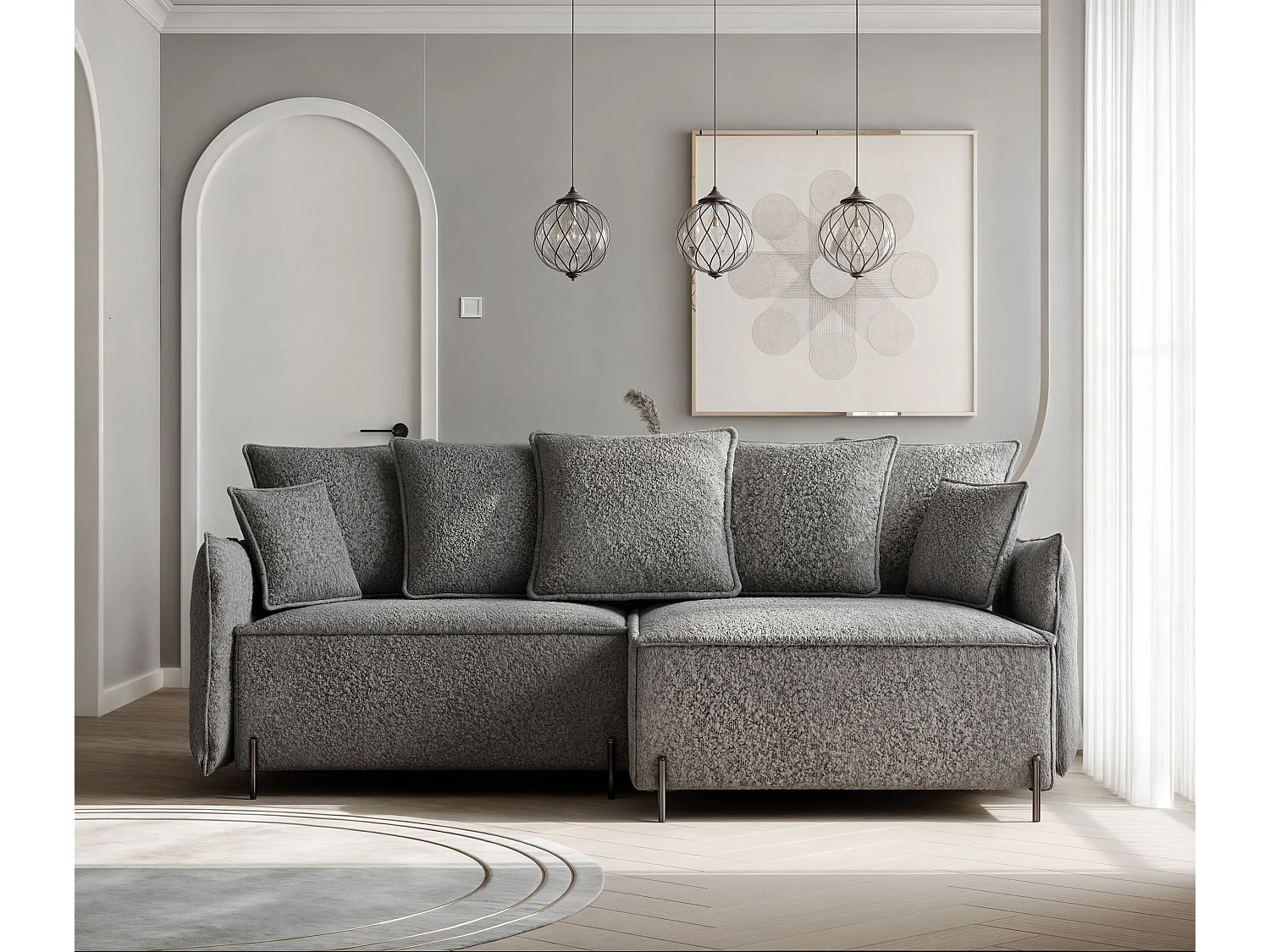 Canapé d'angle droit convertible, gris anthracite