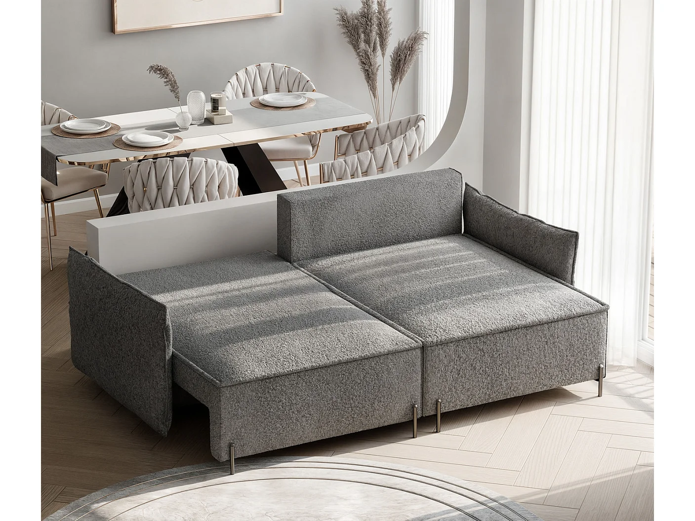 Canapé d'angle droit convertible, gris anthracite