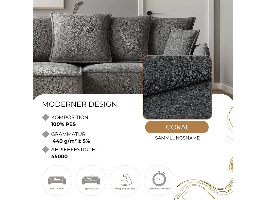 Canapé d'angle droit convertible, gris anthracite