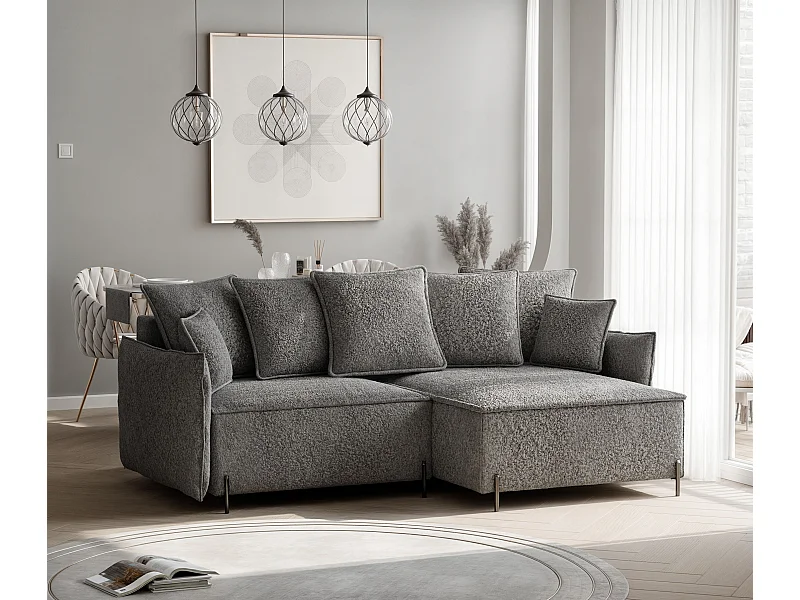 Canapé d'angle droit convertible, gris anthracite