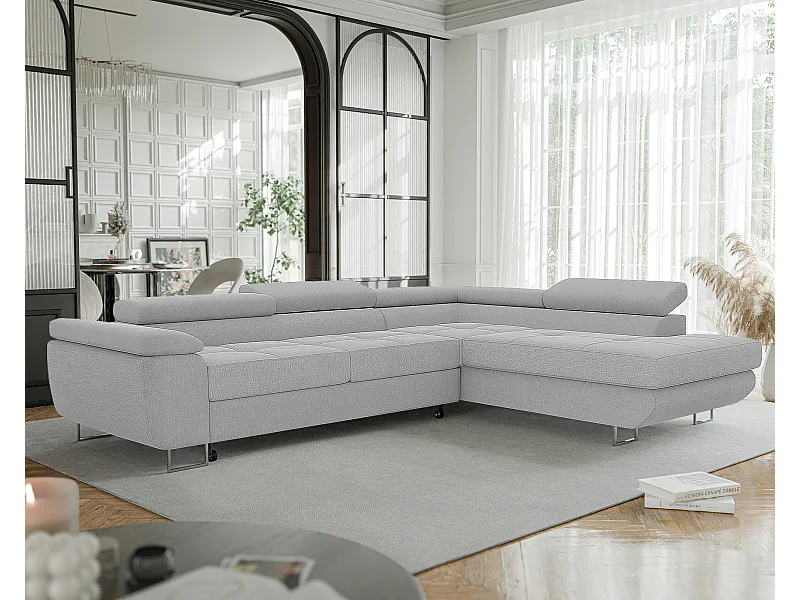 Canapé d'angle droit convertible en tissu gris clair