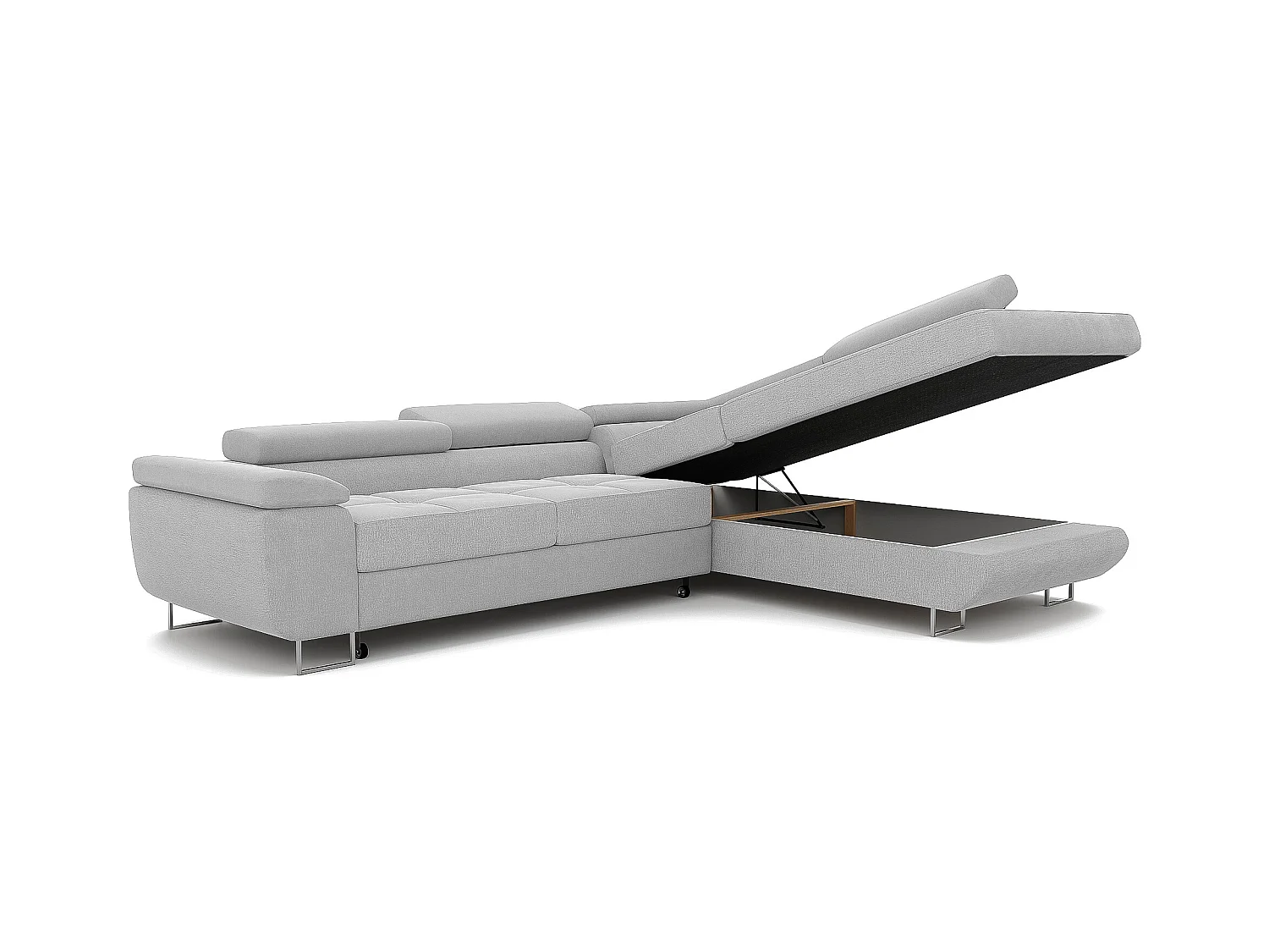 Canapé d'angle droit convertible en tissu gris clair