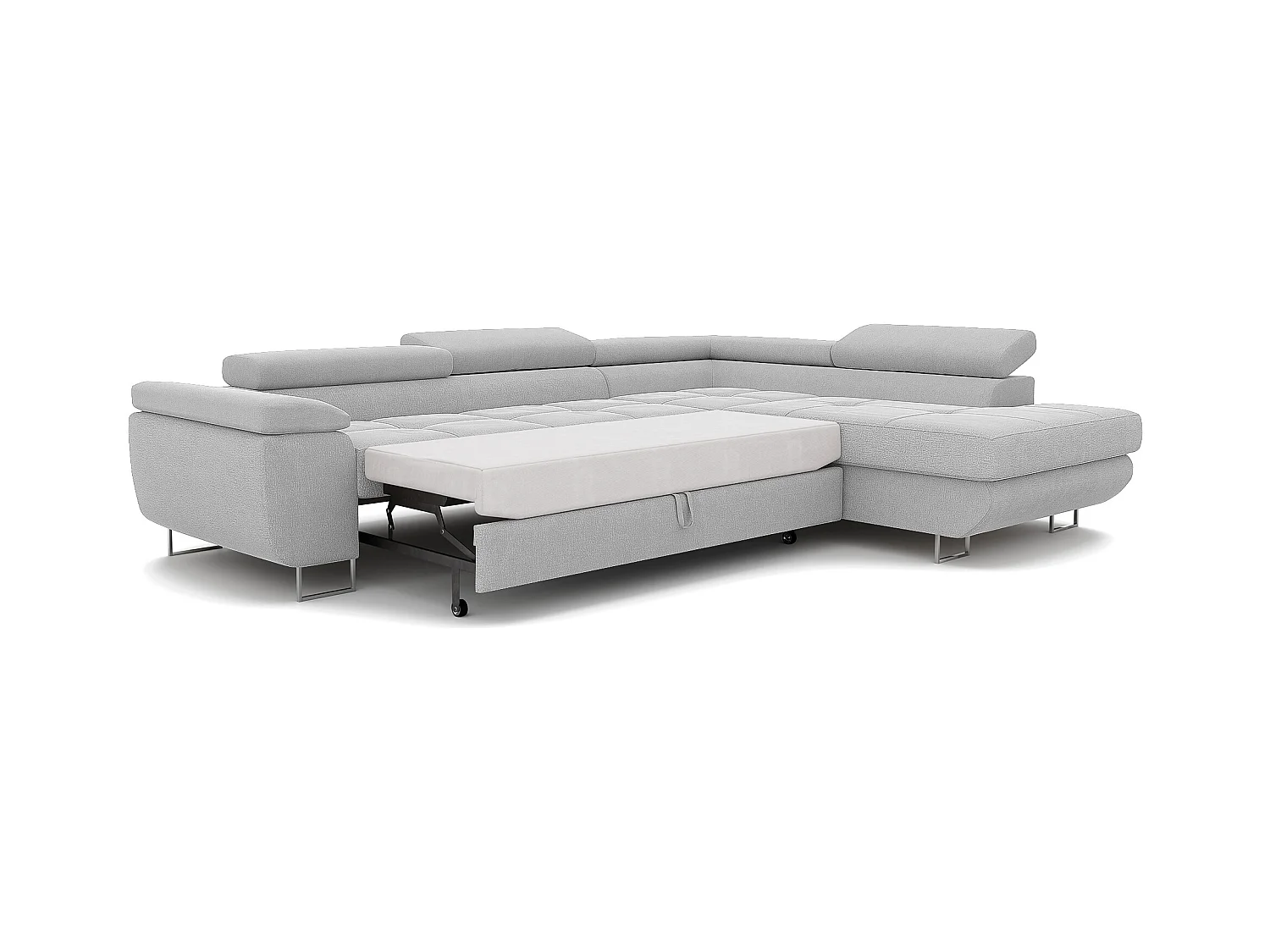 Canapé d'angle droit convertible en tissu gris clair