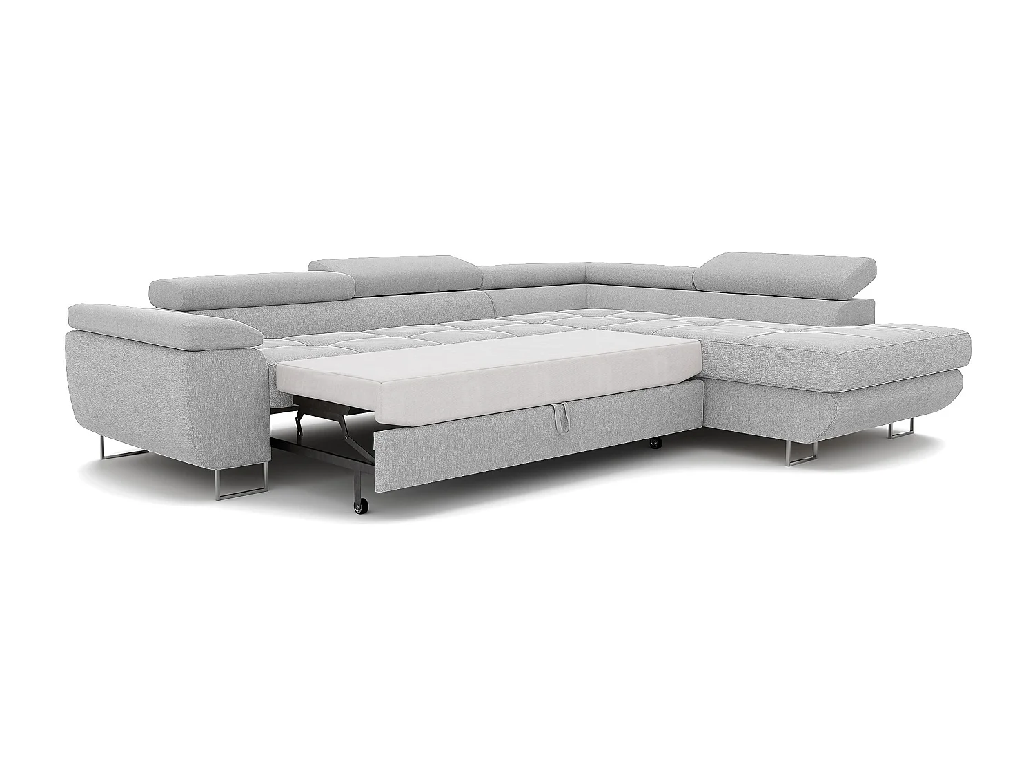 Canapé d'angle droit convertible en tissu gris clair