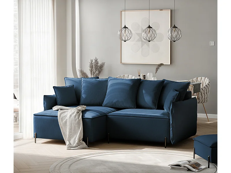 Canapé d'angle gauche convertible, bleu