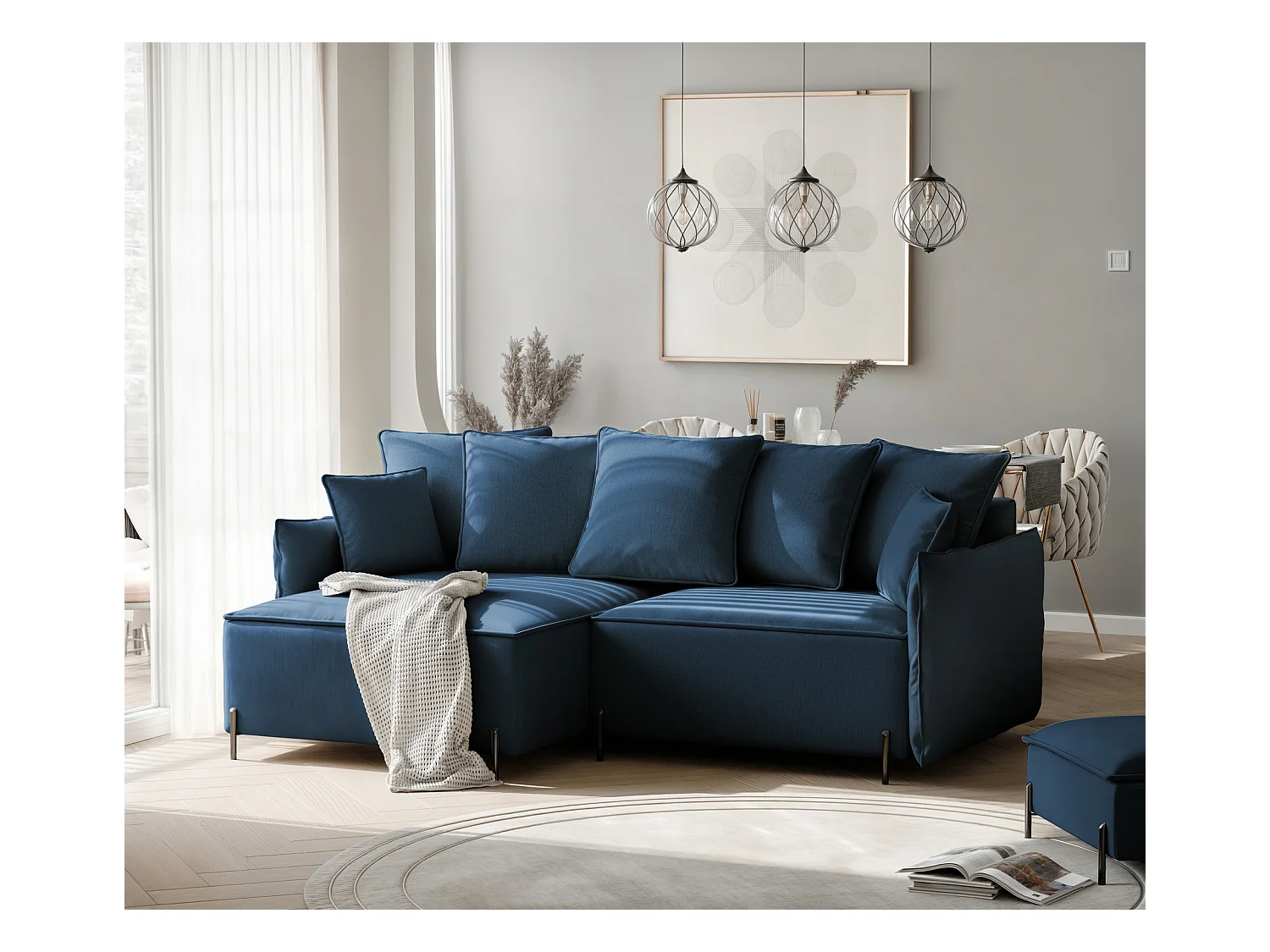 Canapé d'angle gauche convertible, bleu