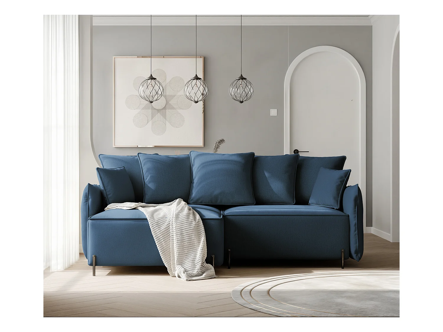 Canapé d'angle gauche convertible, bleu